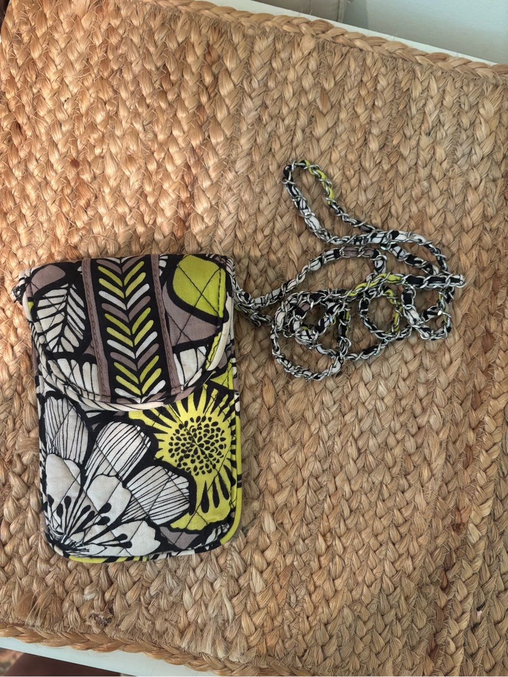 Vera Bradley Black, White & Lime Floral Quilted Crossbody Phone Pouch